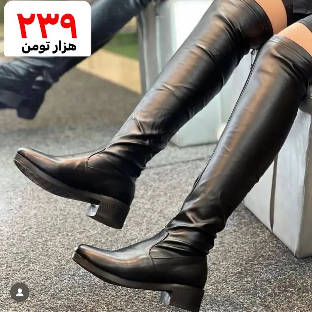 بوت بالای زانو استرج، رنگ مشکی، جنس چرم، ساقبلند پاشنهکوتاه