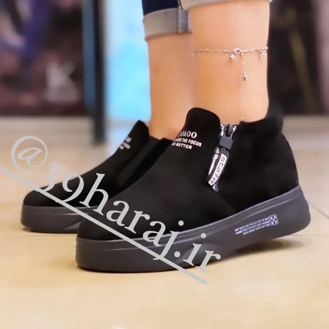 کفش کتانی ونس کنار زیپ DD&OO، رنگ مشکی، ساق کوتاه، لژدار