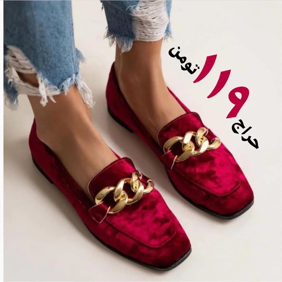 کفش کالج زنانه، رنگ قرمز و طلایی، جنس مخمل، کالج پاشنه تخت