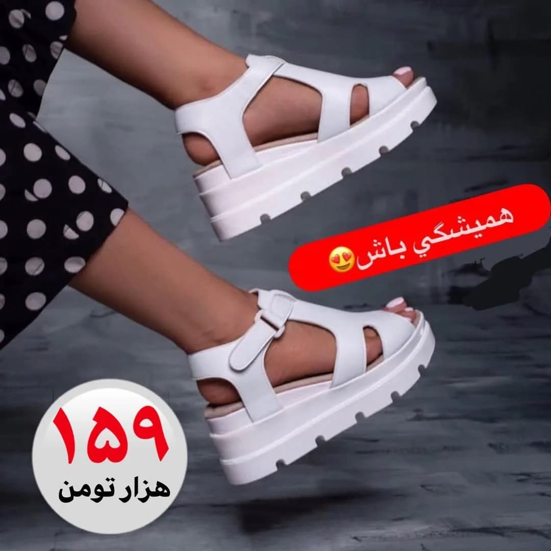صندل زنانه، رنگ سفید، جنس چرم، صندل بندی لژدار