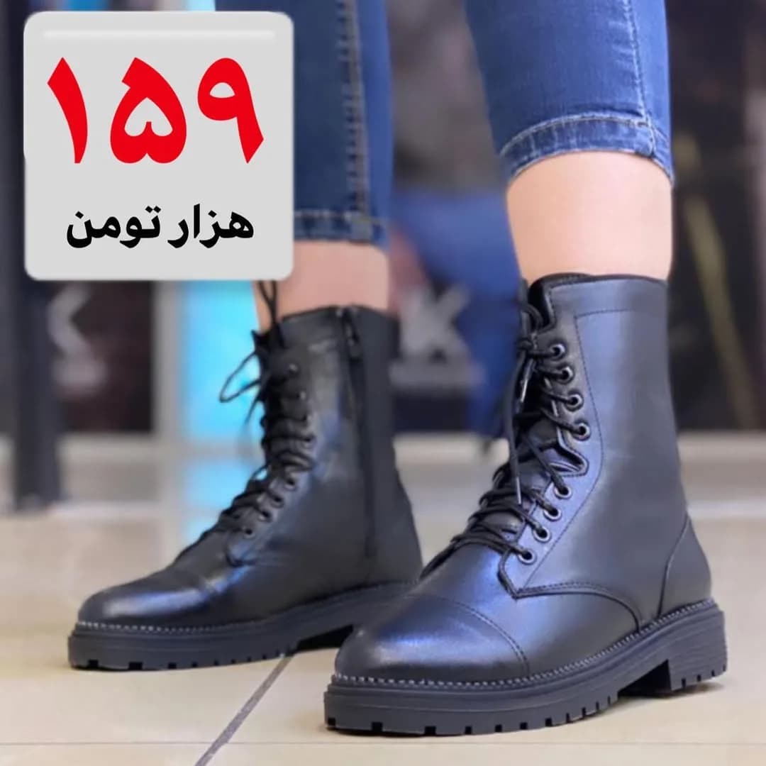 بوت بلند زنانه، رنگ مشکی، جنس چرم، ساقبلند بنددار زیپدار