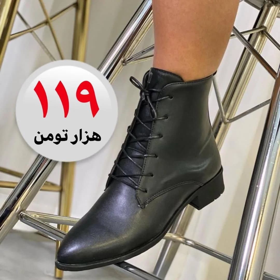 نیمبوت زنانه، رنگ مشکی، جنس چرم، پاشنهدار بندار