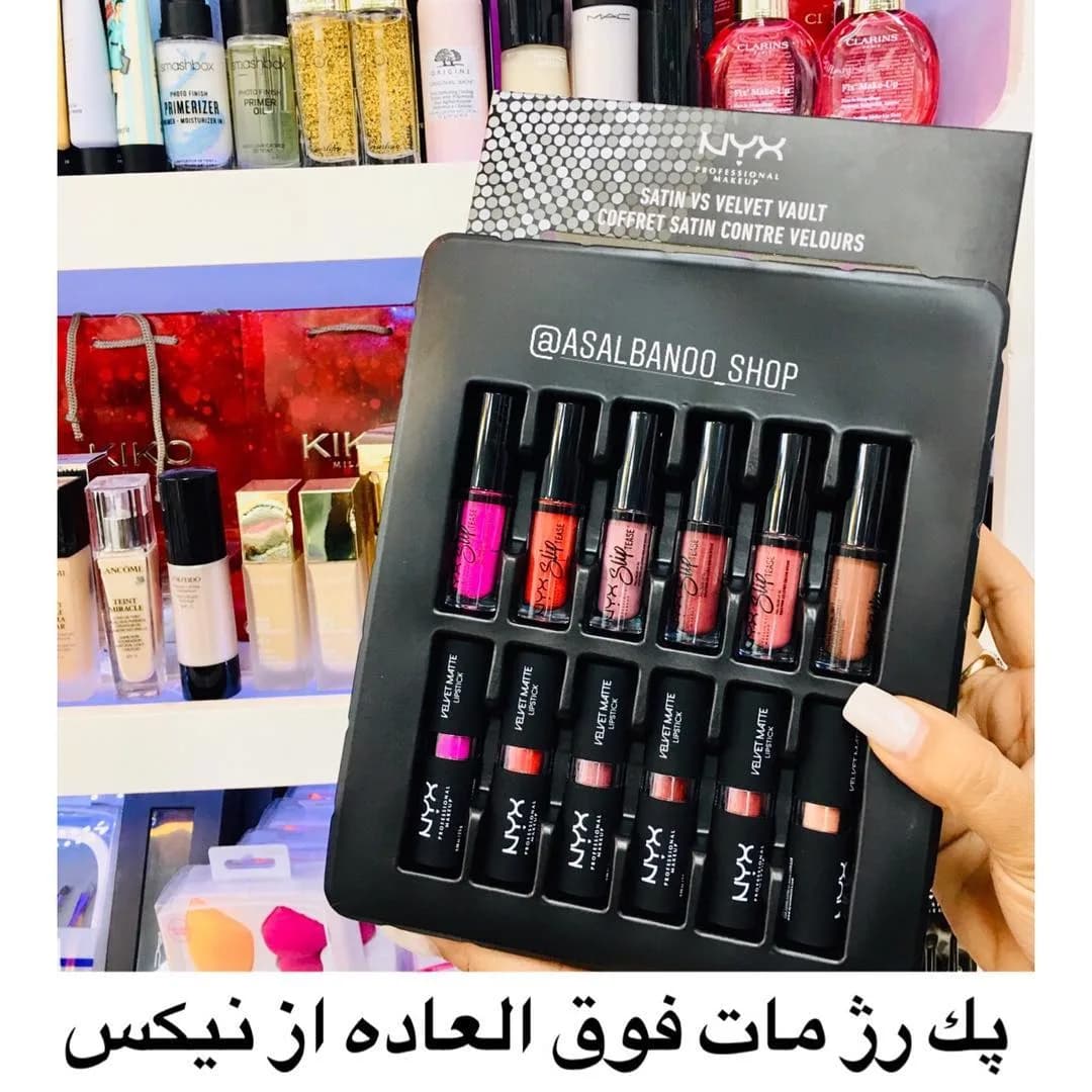 پک رژ لب ۱۲ رنگ مات نیکس، رنگ مشکی، صورتی و قرمز، جعبه پالت رژ لب —