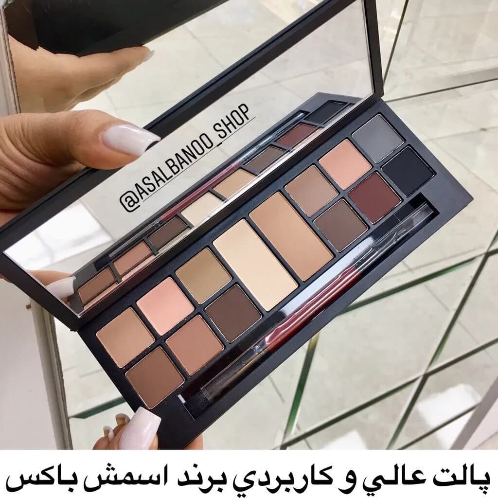 پالت چشم فوتو مت آیز اسمش باکس، رنگ مشکی، کرم، قهوهای، صورتی، بنفش و سبز، جنس پلاستیک، پالت مستطیلی با آینه