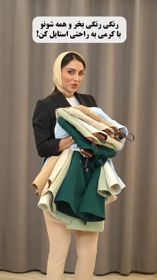 کت تک زنانه، رنگ سبز تیره، کرم، بژ، سفید، آبی روشن و سبز روشن، آستین بلند، کوتاه