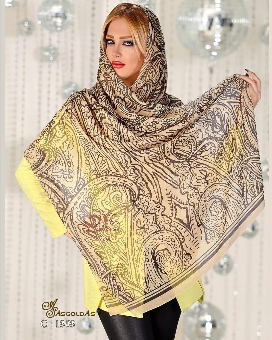 شال، رنگ کرم، قهوه‌ای و زرد، مستطیلی، بلند