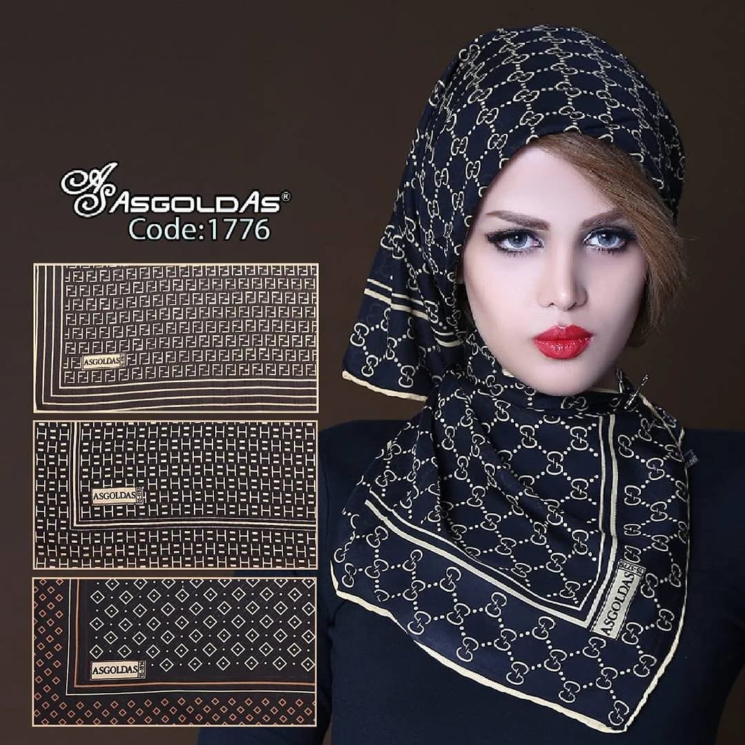 روسری، رنگ مشکی و طلایی، مربع، کوچک