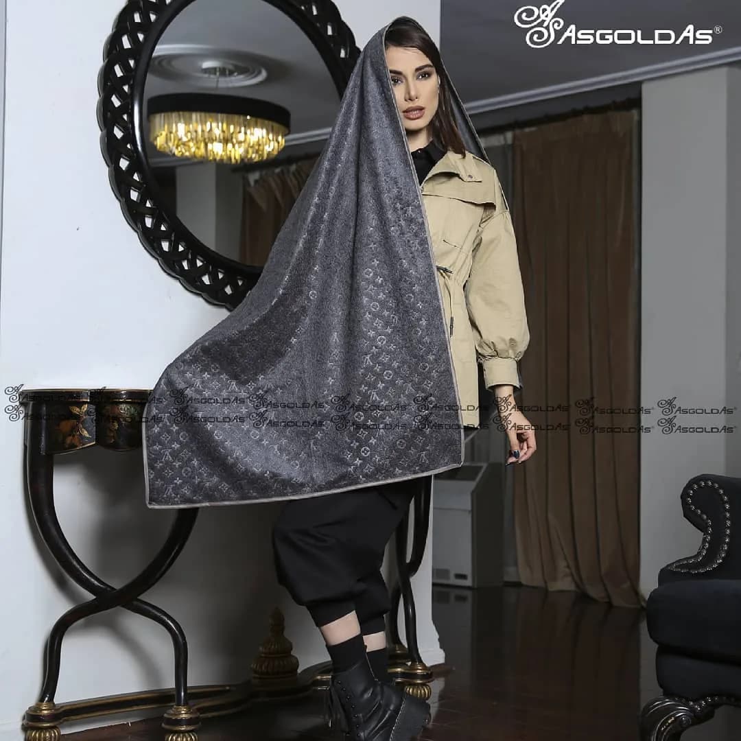 شال موهر، رنگ خاکستری و مشکی، مستطیلی، بلند