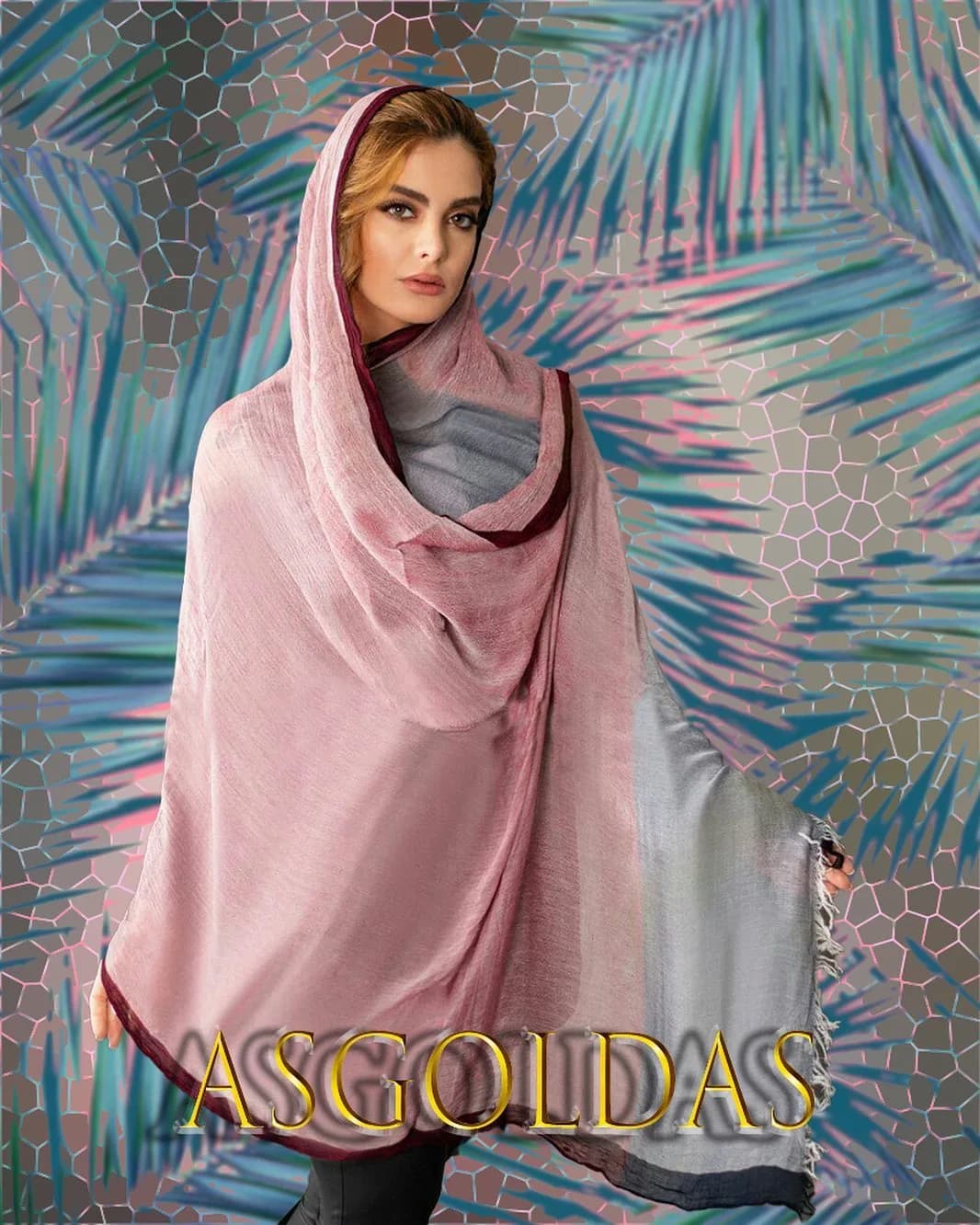 شال نخی لنین ۲۰۰×۸۰ آسگلداس، رنگ صورتی و زرشکی، مستطیلی