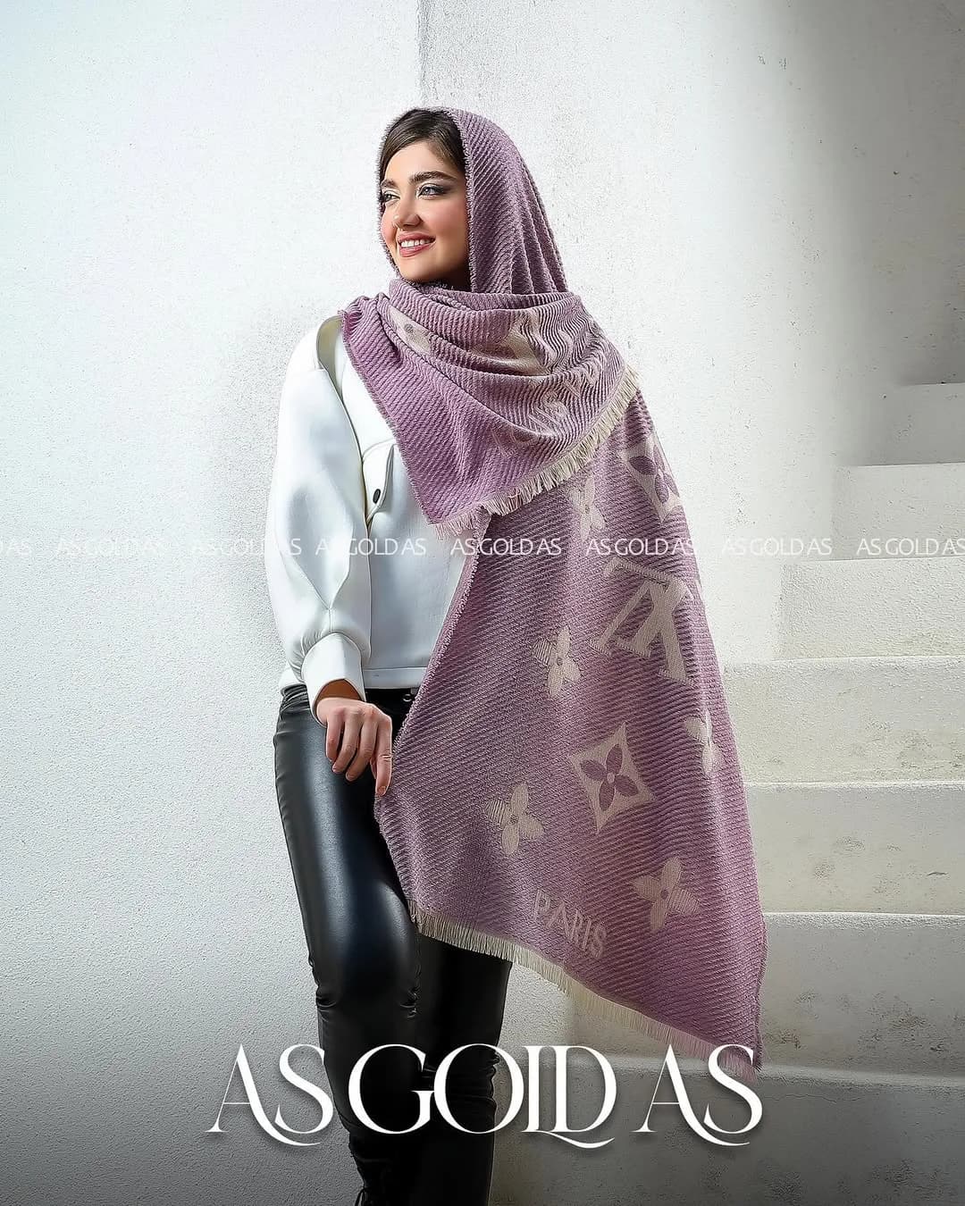 شال زنانه کد ۱۰۰۳۵، رنگ بنفش و یاسی، مستطیلی، بلند، ریشدار