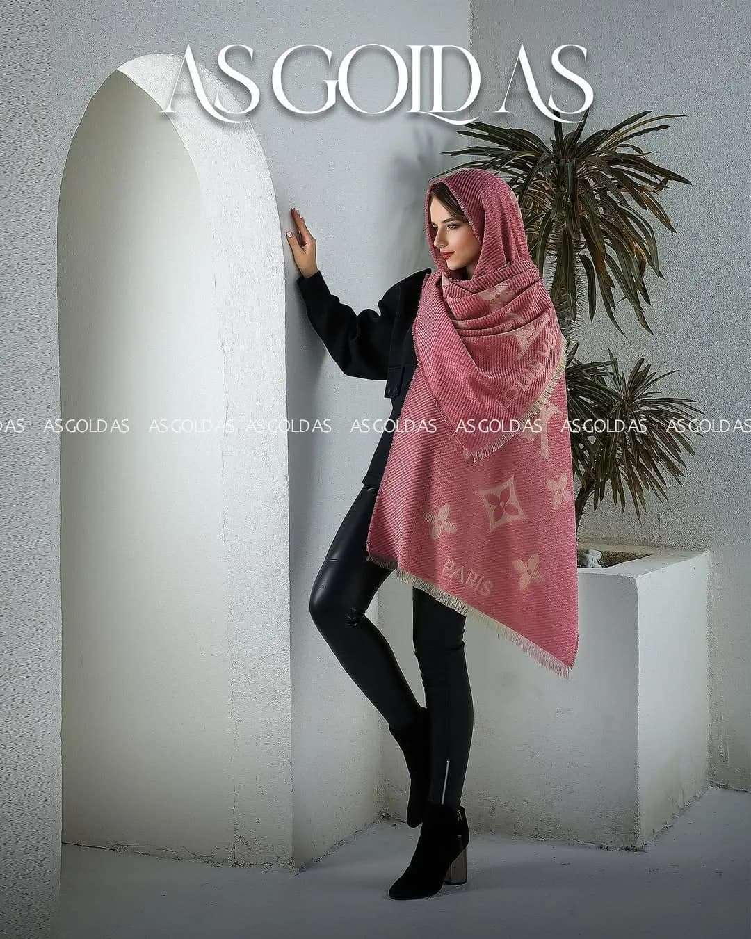 شال زنانه کد ۱۰۰۳۵، رنگ صورتی، مستطیلی، ریشدار
