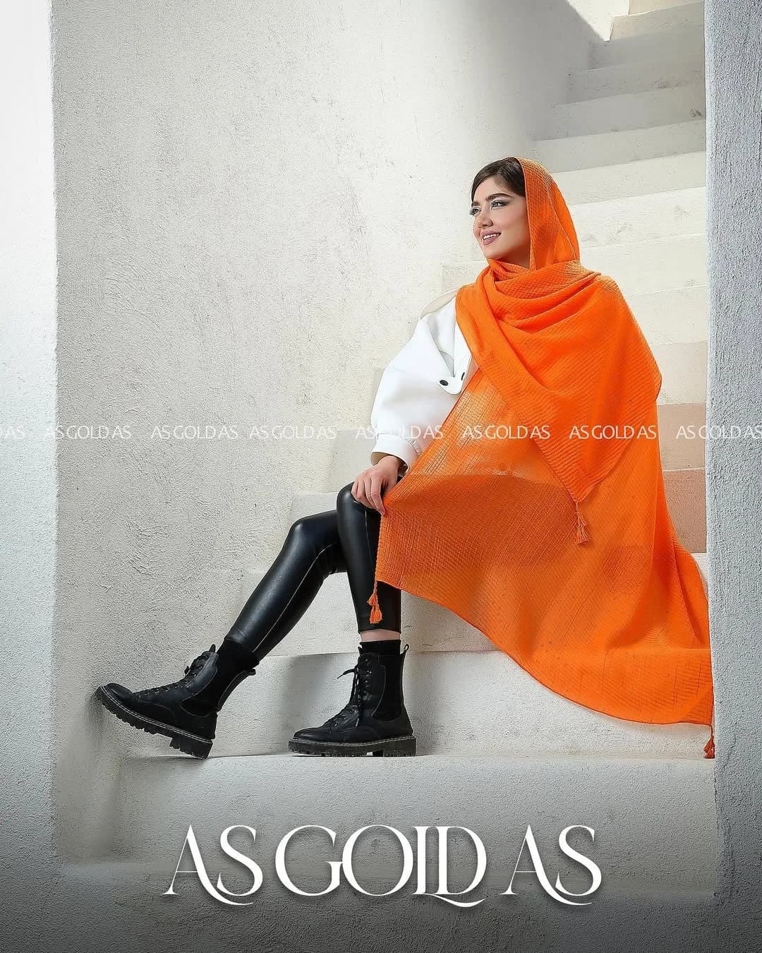 شال نخی کد ۱۰۰۳۶، رنگ نارنجی، بلند