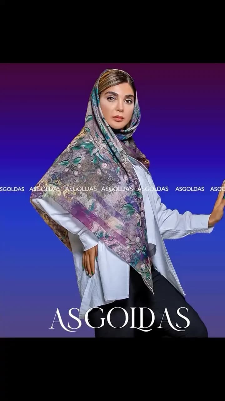 شال سایز ۱۲۰، رنگ بنفش، خاکستری و سبز، طرح گلدار، مستطیلی، بلند