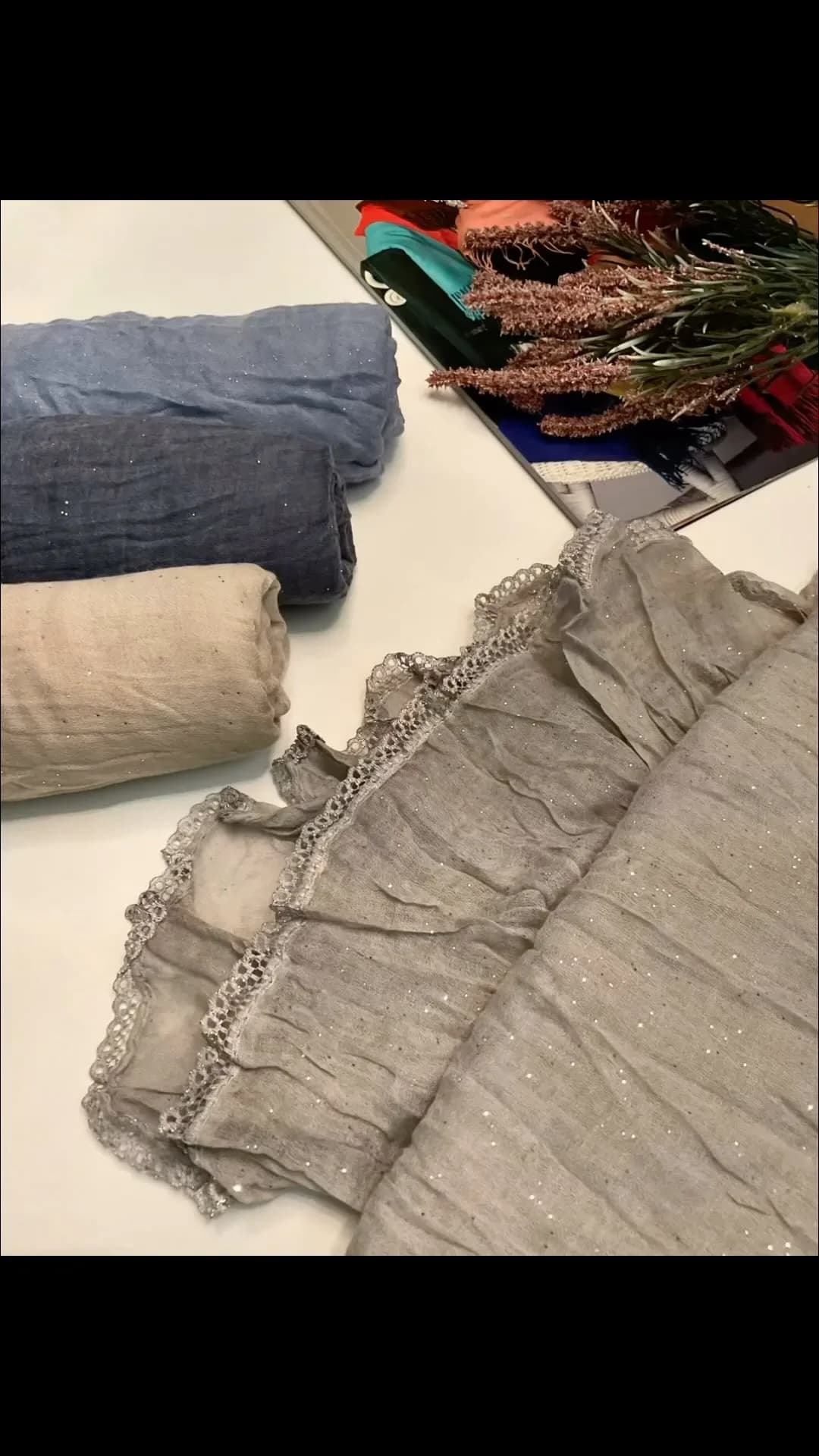 شال چروک لمهدار لبه گیپور
