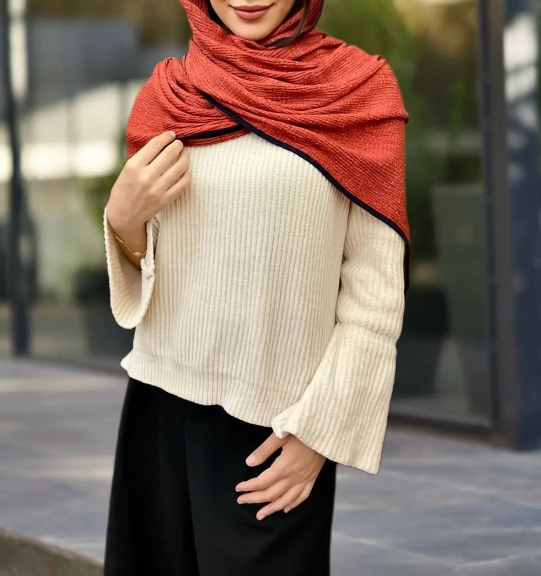 شال پاییزه، رنگ نارنجی و مشکی، مستطیلی