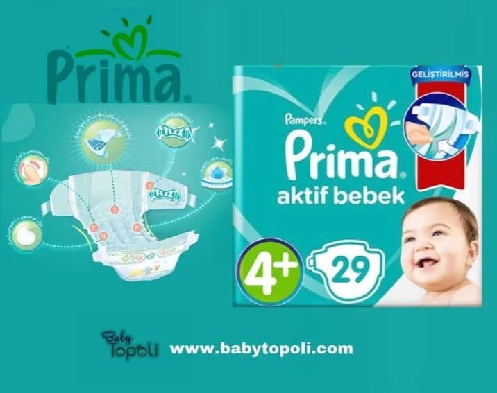 پوشک پریما سایز ۴ پلاس، رنگ سبز و سفید، بسته پوشک