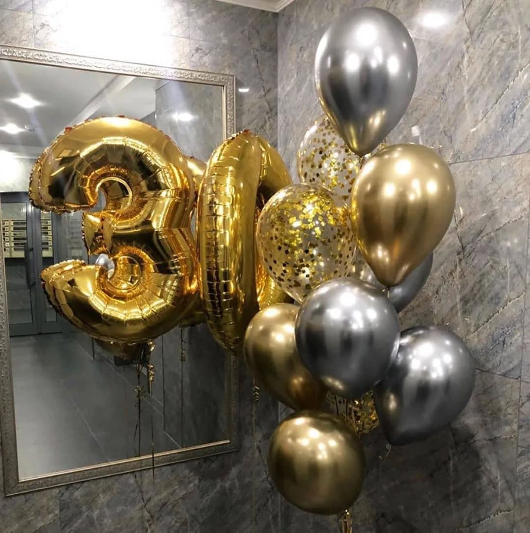 بادکنک عدد هلیومی، رنگ طلایی و نقرهای، جنس پلاستیک، عددی و گرد