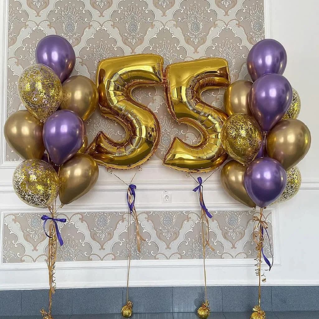 بادکنک فویلی عدد ۵۵، رنگ طلایی و بنفش، جنس پلاستیک، بزرگ
