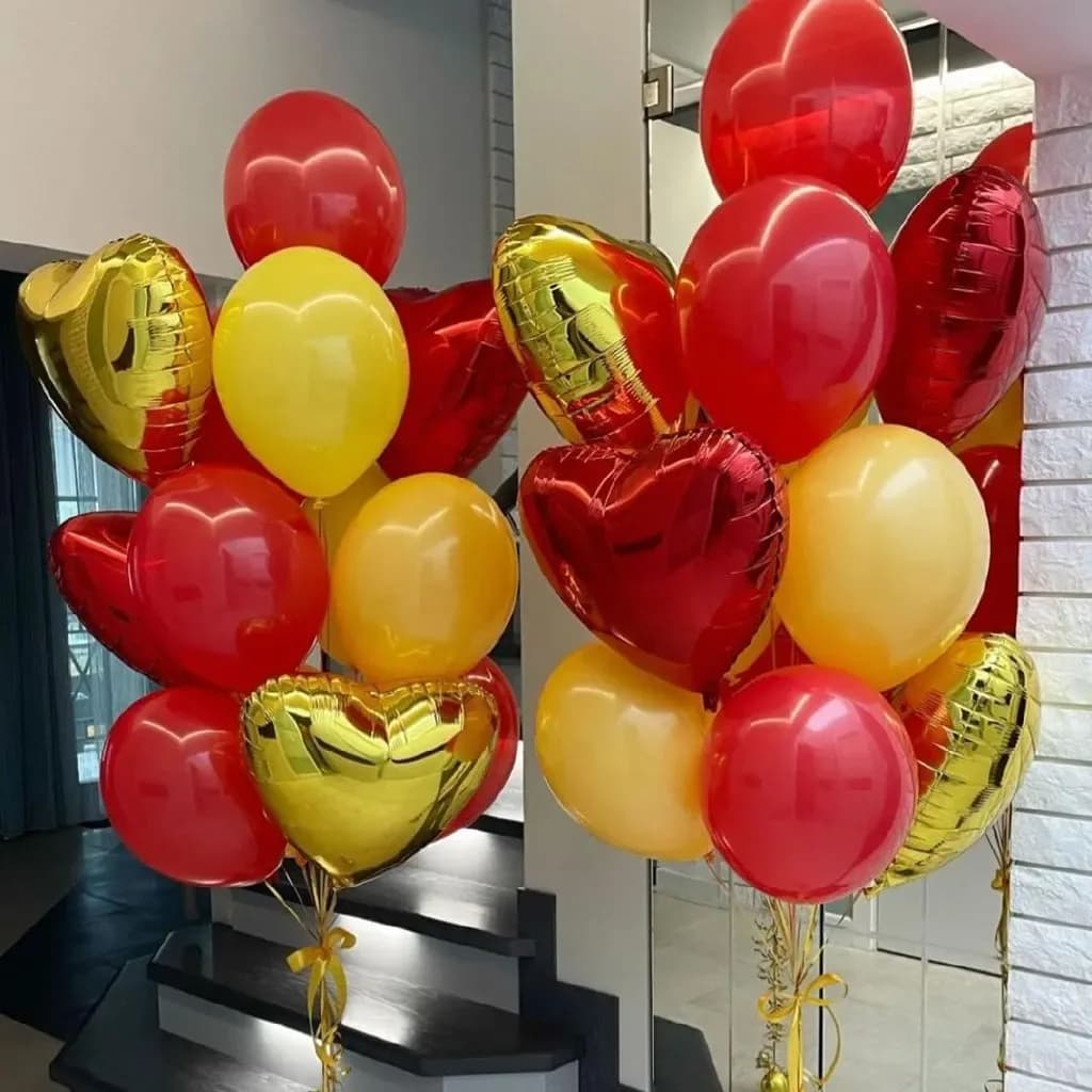 ست بادکنک لاتکس و فویلی قلب، رنگ قرمز، زرد و طلایی، قلبی، گرد