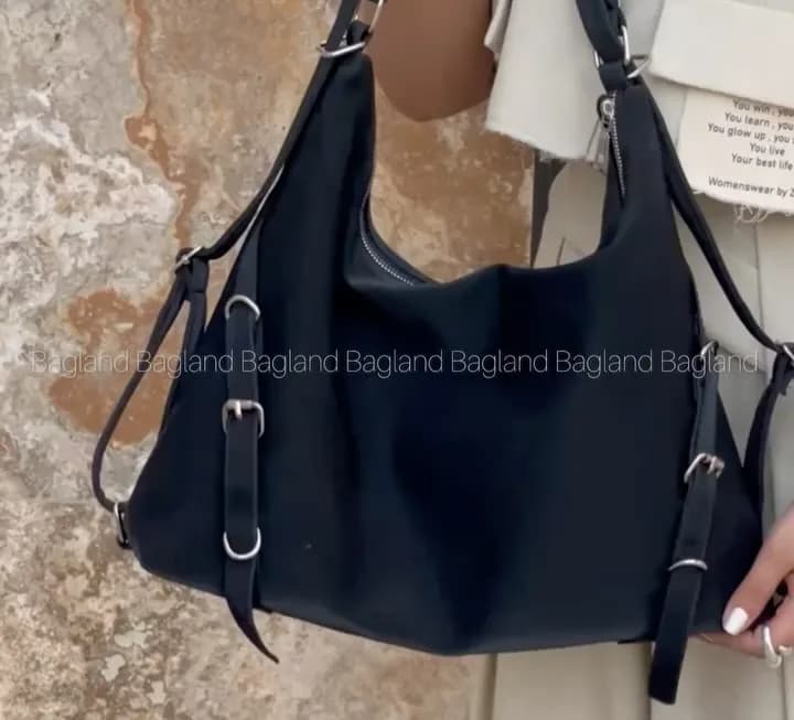 کیف سه کاره ملینا، رنگ مشکی، کرم، قهوهای و سبز، جنس چرم، کیف دوشی بزرگ، گشاد
