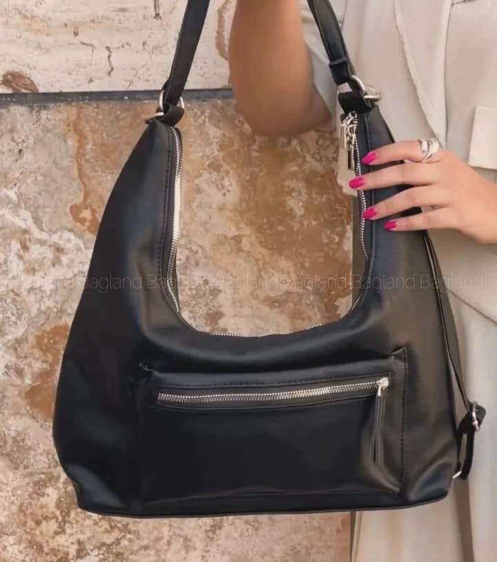 کوله پشتی چارلی چرم براق، رنگ مشکی، کولهپشتی متوسط، بند قابل تبدیل