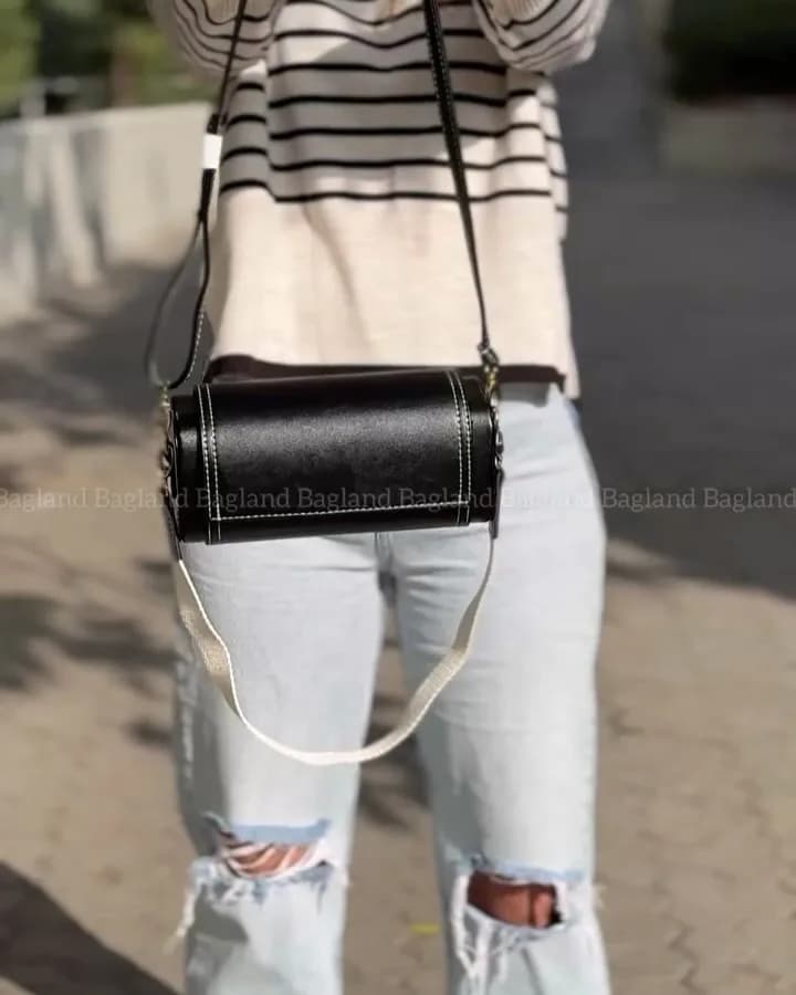 کیف دوشی مونوپل، رنگ مشکی، نارنجی، قهوهای و سرخابی، جنس چرم، کیف استوانهای، بند بلند
