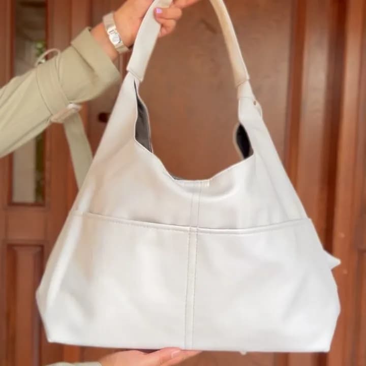 کیف دستی ناتالی، رنگ کرم، جنس چرم، بزرگ