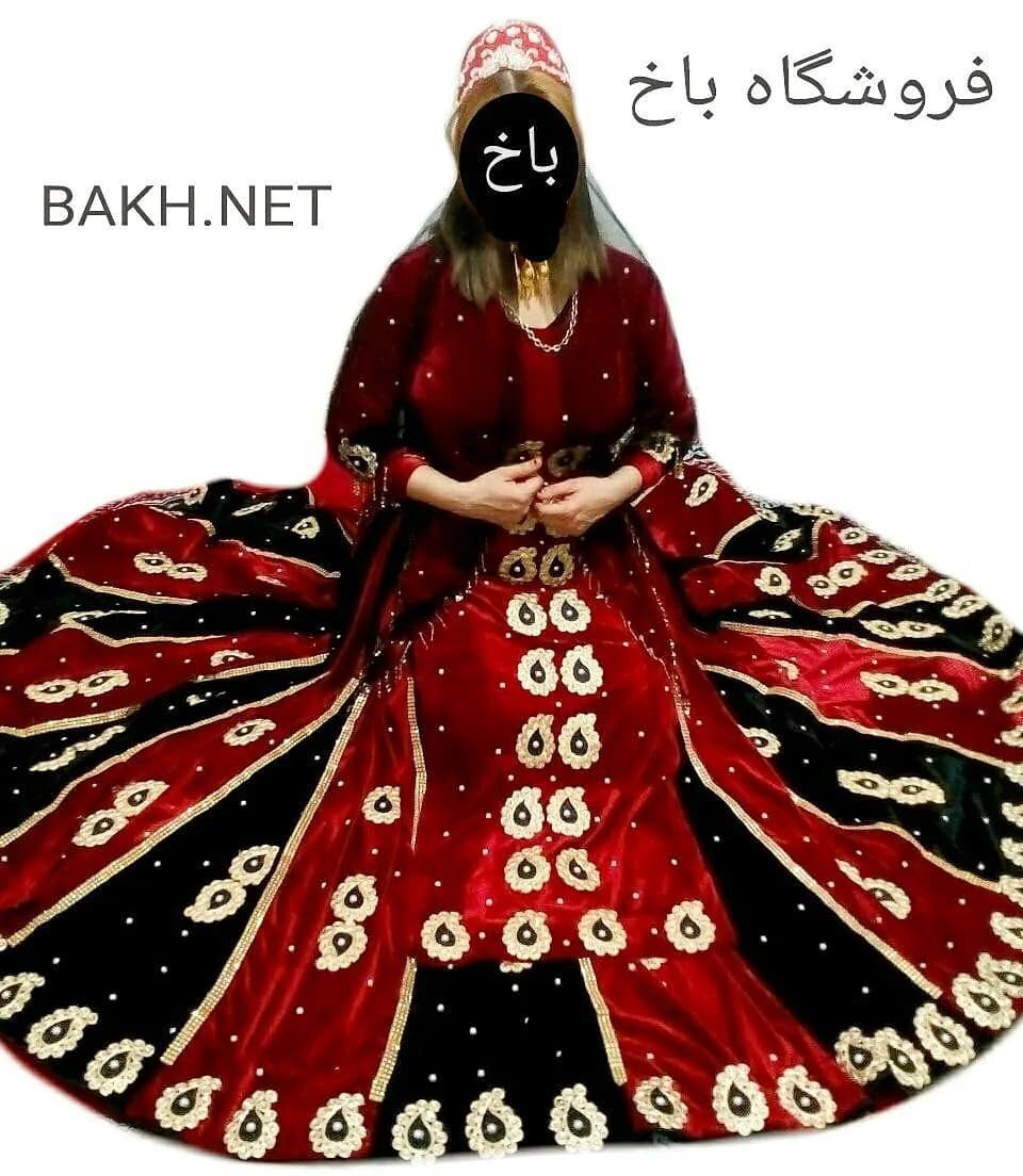 ست لباس محلی مخمل دامن هفتمتری، رنگ قرمز، مشکی و طلایی، طرح گلدوزی، مانتو بلند، دامنپهن