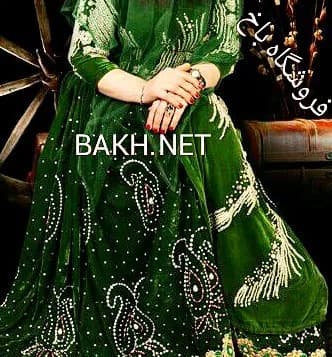 ست لباس محلی لری زنانه مدل ۱۲۸، رنگ سبز و سفید، جنس مخمل، طرح گلدوزی، پیراهن بلند با دامن