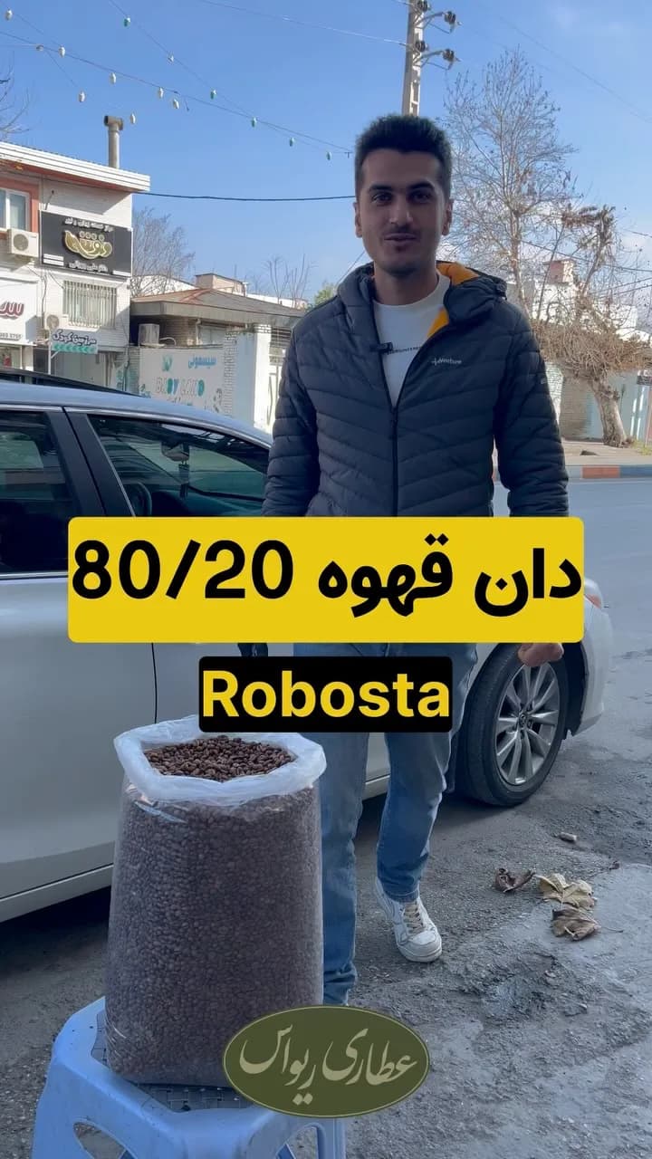 دان قهوه ۸۰/۲۰ ربوستا، رنگ قهوهای، جنس پلاستیک، کیسه پلاستیکی بزرگ