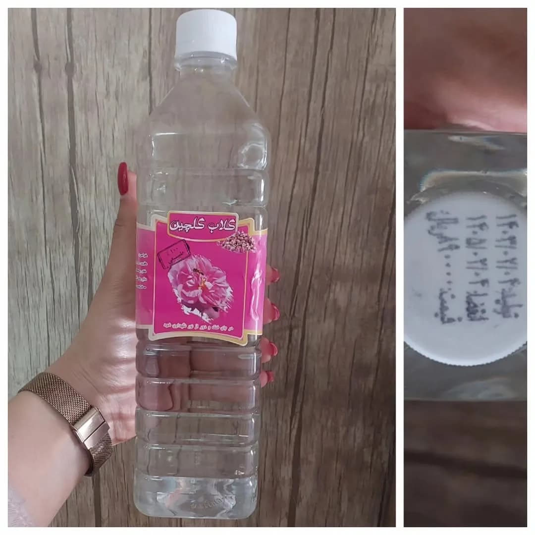 گلاب یک لیتری گلچین ۱۶ عددی، رنگ سفید و صورتی، جنس پلاستیک، طرح گلدار، بطری استوانهای دردار