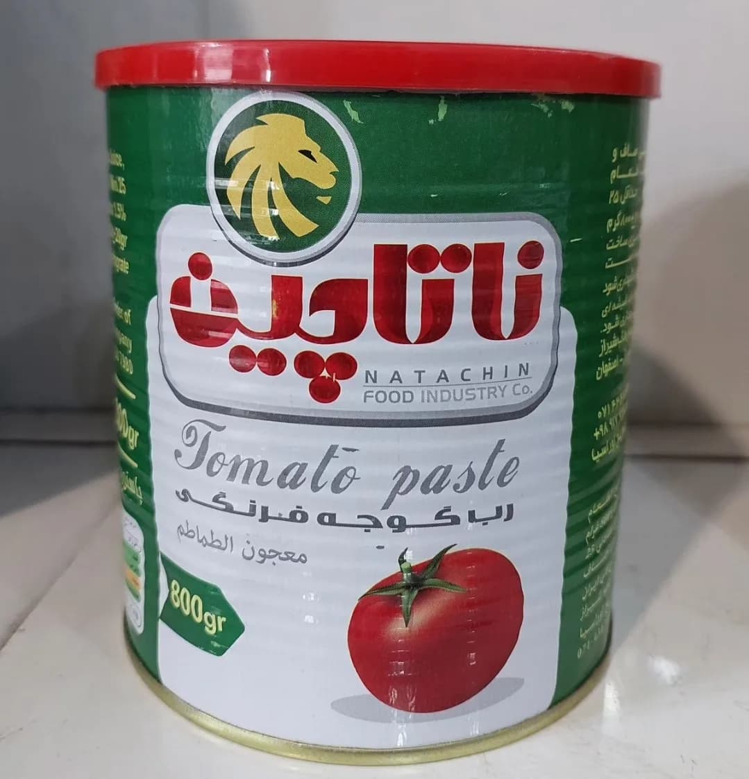 رب قوطی ناتاچین، رنگ قرمز، سبز و سفید، جنس فلز، قوطی استوانهای دردار