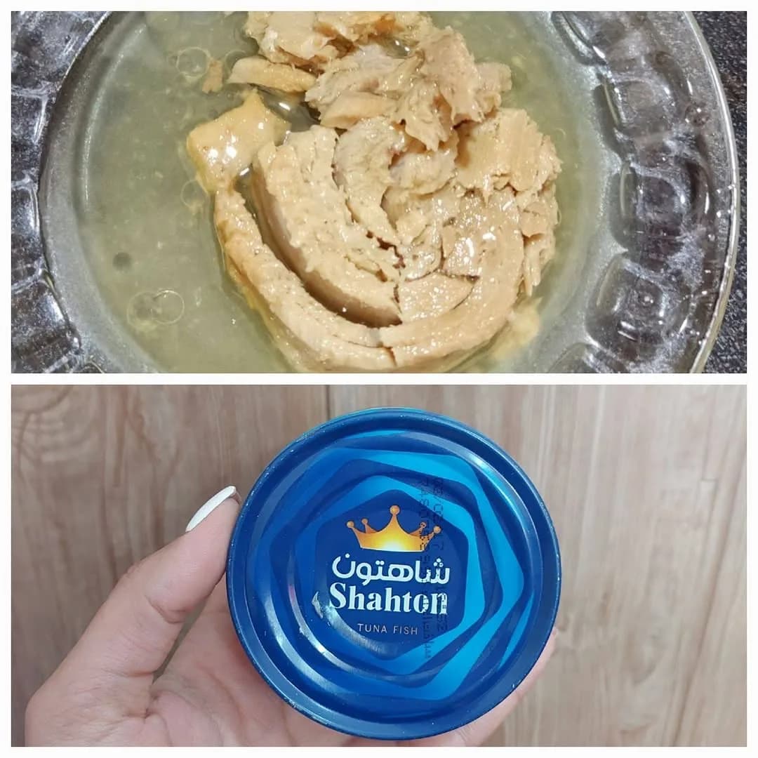 تن ماهی شاهتون، رنگ آبی، زرد و سفید، جنس فلز، قوطی فلزی گرد