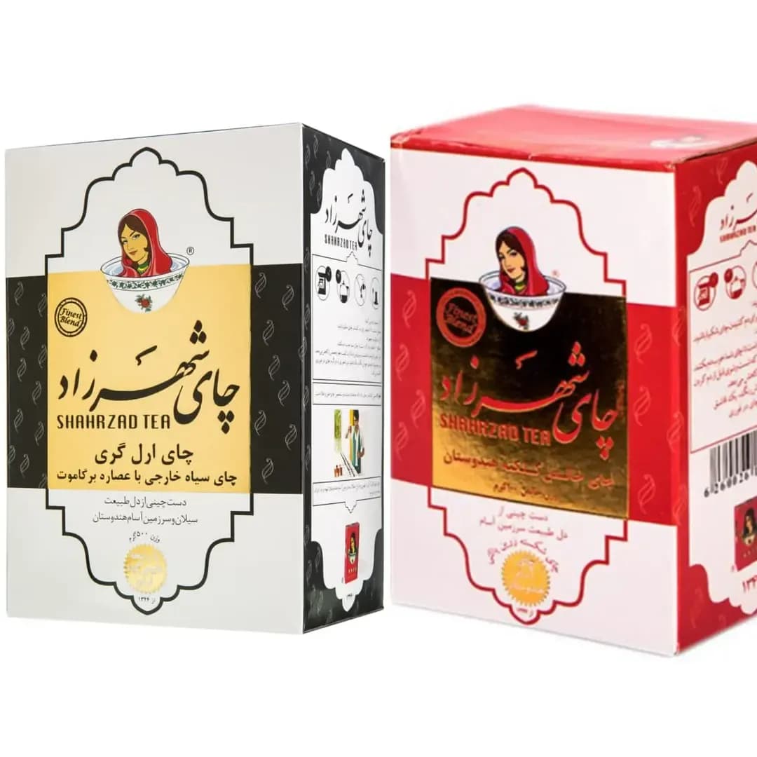 چای باکس ۱۰ عددی شهرزاد، رنگ سفید، قرمز و زرد، جنس مقوا، جعبه مکعبی