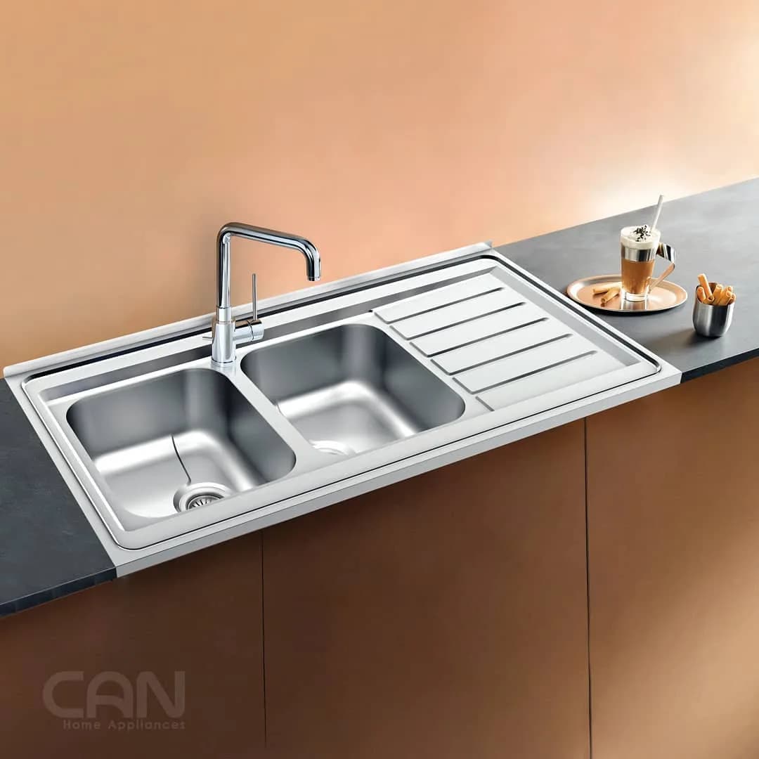 سینک ظرفشویی مدل 9072-P، رنگ استیل، جنس استیل، توکار دو لگن