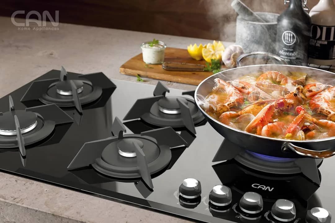 اجاق گاز رومیزی IG8501، رنگ مشکی و نقرهای، جنس شیشه و فلز، توکار ۵ شعله