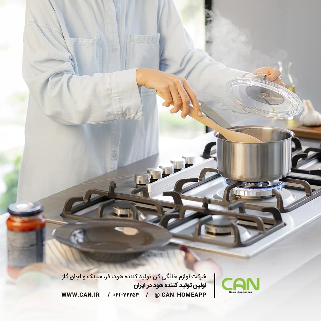 اجاق گاز رومیزی کن، رنگ استیل و مشکی، جنس فلز و شیشه، توکار