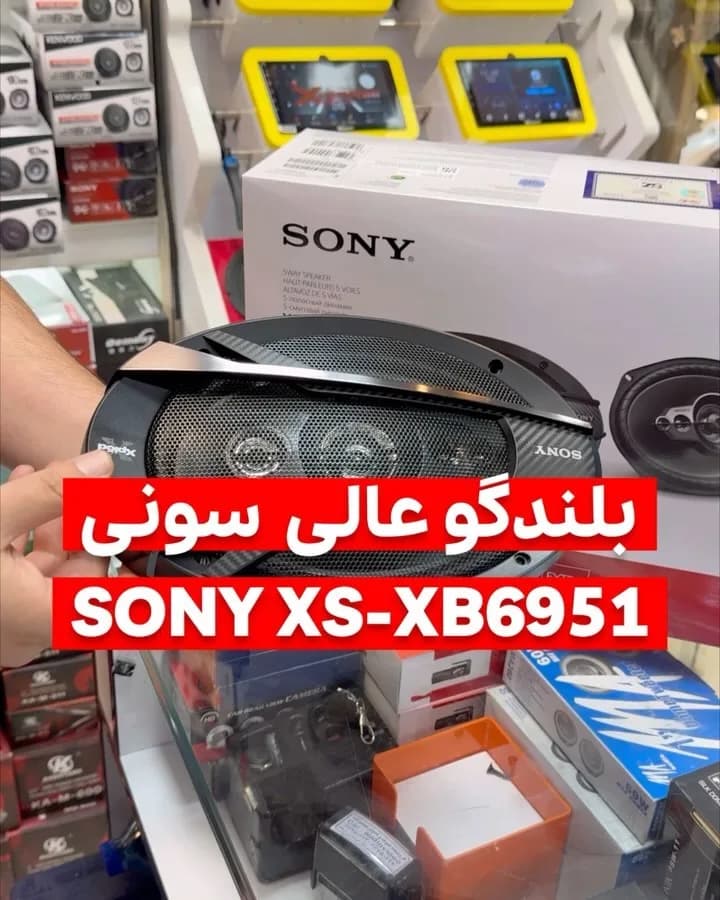 بلندگو بیضی خودرو سونی، رنگ مشکی، جنس پلاستیک و فلز، توری‌دار