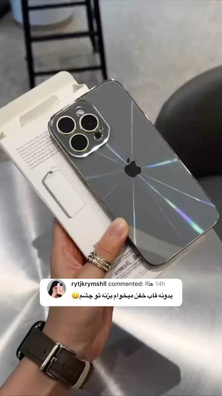 قاب گوشی لیزری تیتانیومی، رنگ خاکستری و نقرهای، جنس پلاستیکی و شیشهای، قاب محافظ براق