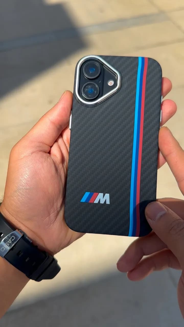 قاب کربنی طرح BMW M Power، رنگ مشکی، قرمز و آبی، جنس پلاستیک، کاور گوشی طرح BMW