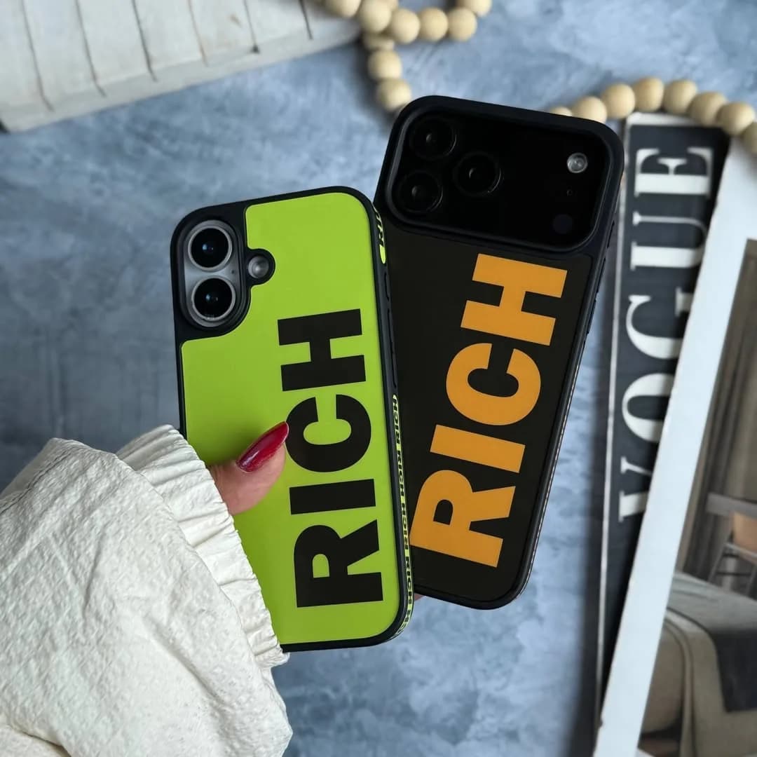 قاب Rich دورنگ، رنگ سبز فسفری، مشکی و نارنجی، قاب پشت بسته