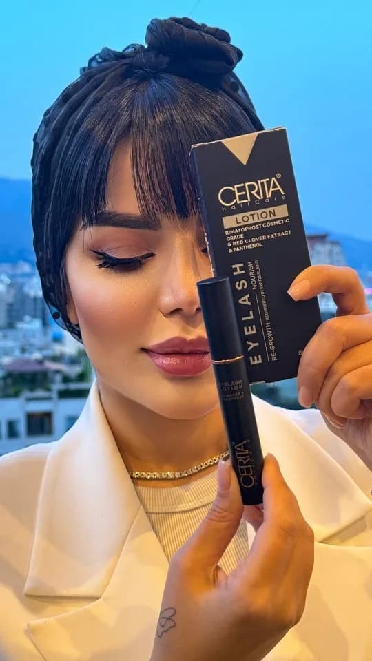 محلول تقویت مژه CERITA، رنگ مشکی، جنس پلاستیک، استوانهای با برس