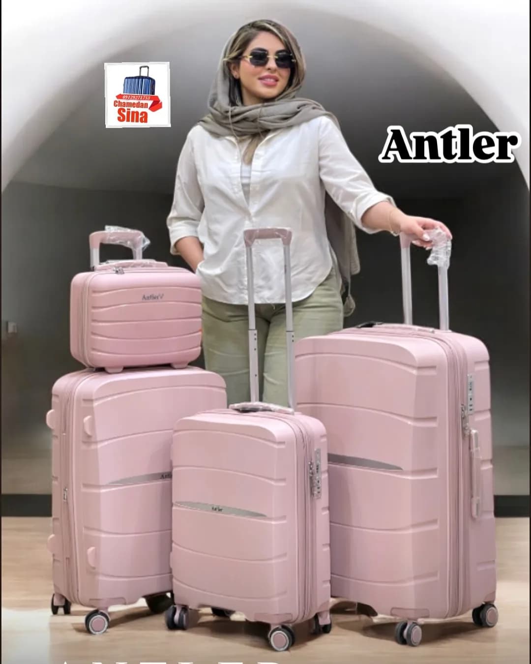 چمدان، رنگ صورتی، جنس پلاستیک، ست چمدان چهارچرخ