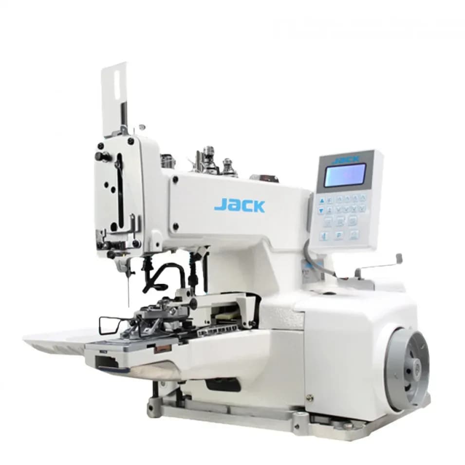 چرخ دکمه‌دوز سه‌کاره JK-T1377E Jack، رنگ سفید و آبی، جنس فلز، صنعتی
