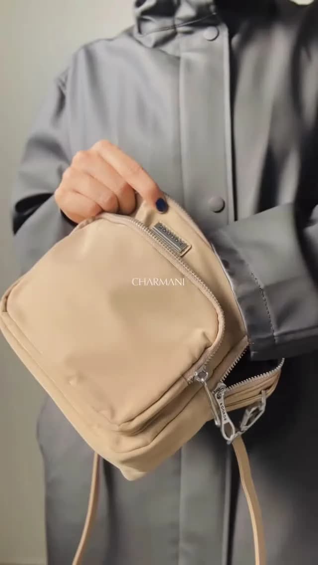 کیف کراسبادی زنانه فوور FOUVOR، رنگ کرم، جنس پارچه، کیف دوشی کوچک زیپدار