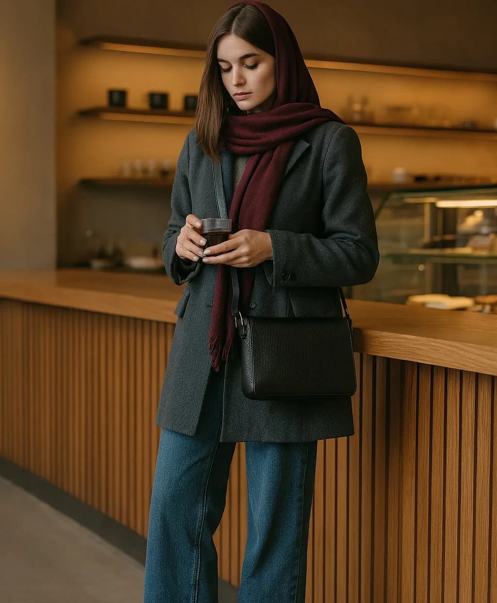 کیف دوشی زنانه چرمانی، رنگ مشکی، خاکستری و آبی، کراسبادی