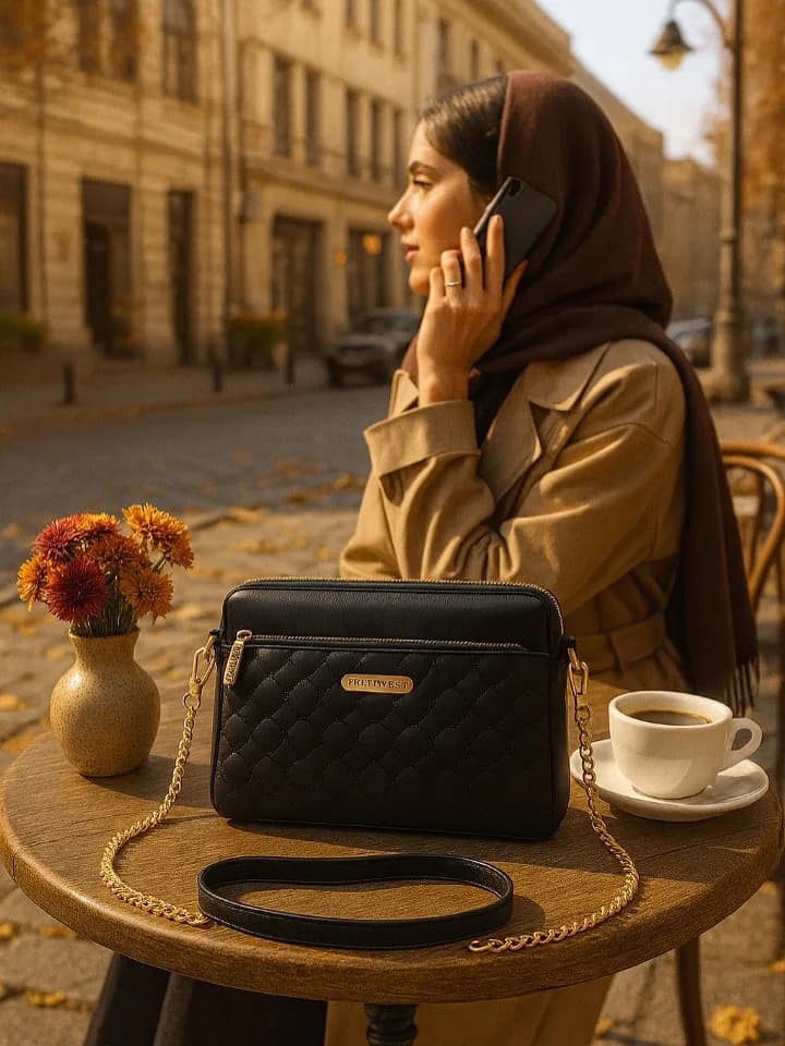 کیف زنانه مدل cxj-123-105 پرتیز، رنگ مشکی، جنس چرم، طرح هندسی، دوشی، مستطیلی