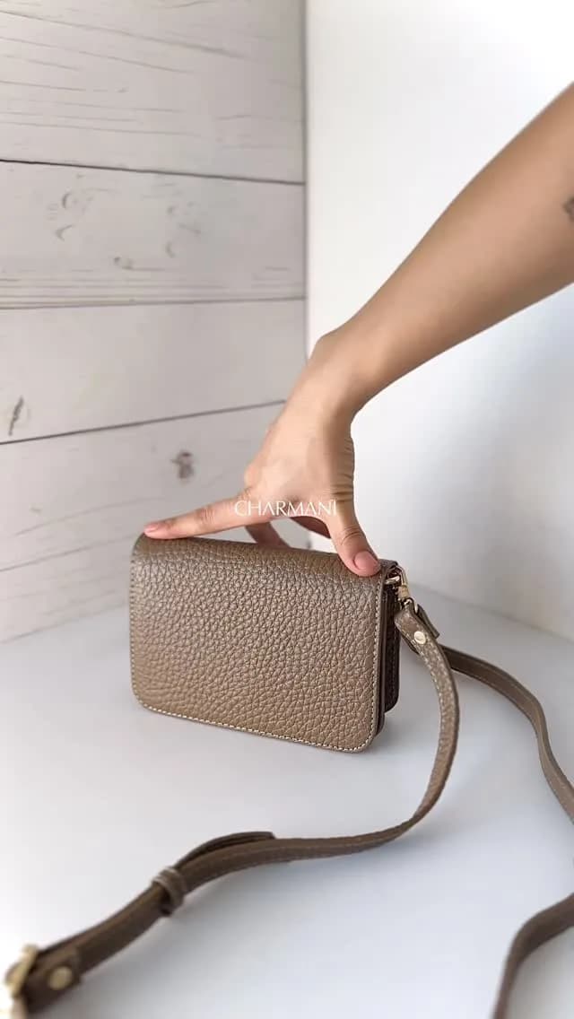 کیف دوشی چرمی، رنگ قهوهای، کوچک، مستطیلی