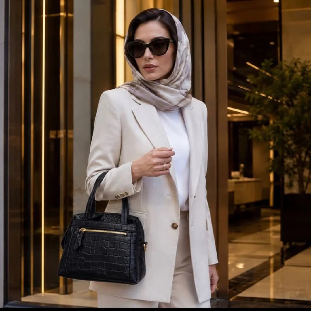 کیف زنانه چرم طبیعی دنیز، رنگ مشکی، دستی، مستطیلی