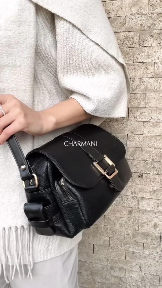 کیف چرمی، رنگ مشکی، دوشی، بنددار